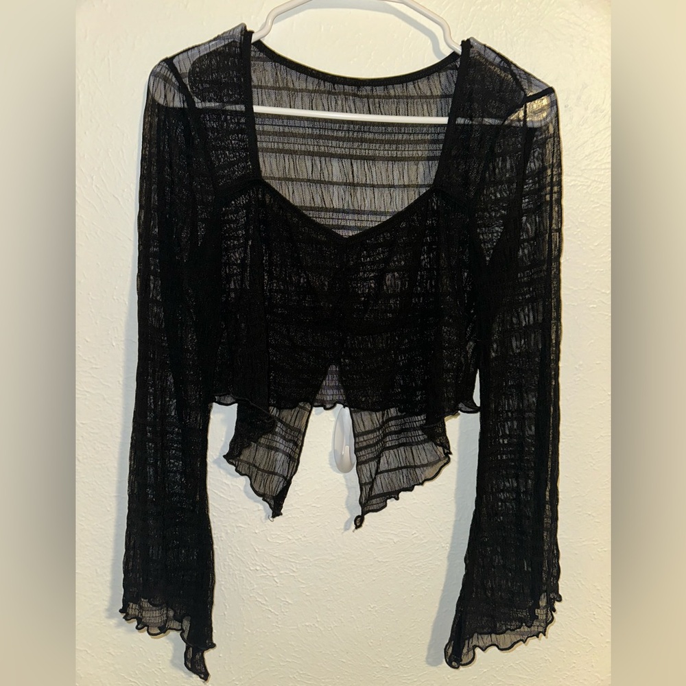 SHEIN Sweetheart Neck Split Hem Mesh Top